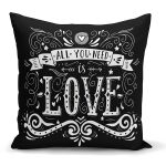 - K2005 - Realhomes Siyah Love Baskılı Dekoratif Yastık Kırlent Kılıfı Realhomes