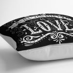 - K2005-3 - Realhomes Siyah Love Baskılı Dekoratif Yastık Kırlent Kılıfı Realhomes