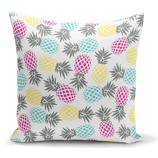 - K2013 - Realhomes  Renkli Ananas Desenli Dijital Baskılı Yastık Kırlent Kılıfı Realhomes