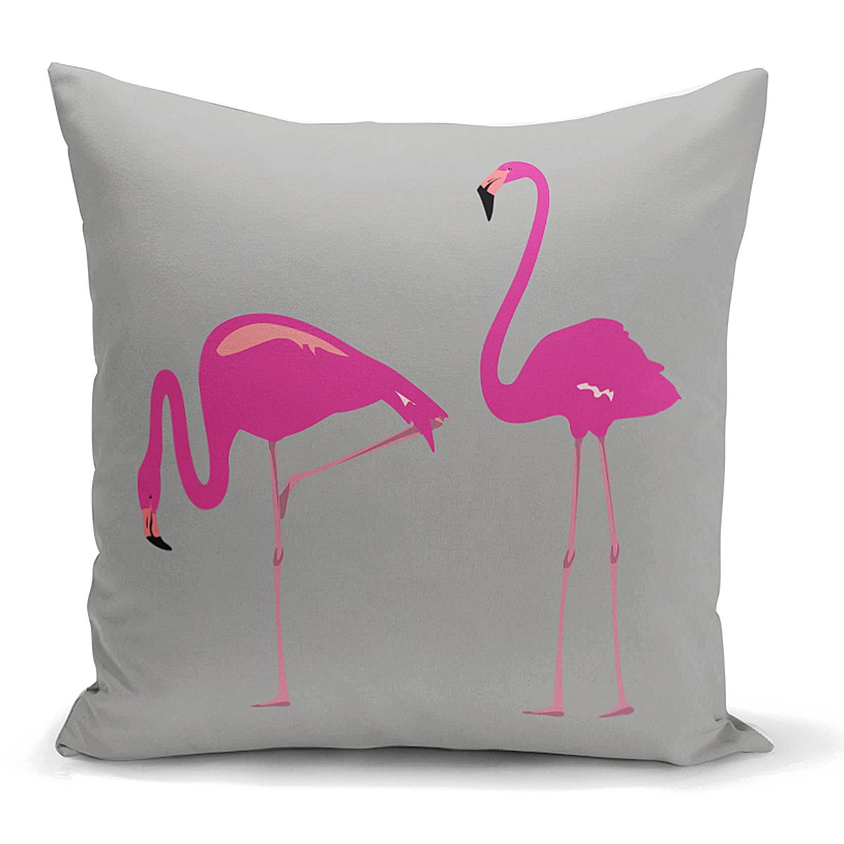 Gri Zemin Flamingo Desenli Dijital Yastık Kırlent Kılıfı Realhomes