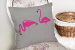 - K2017-2 - Realhomes Gri Zemin Flamingo Desenli Dijital Yastık Kırlent Kılıfı Realhomes