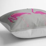 - K2017-3 - Realhomes Gri Zemin Flamingo Desenli Dijital Yastık Kırlent Kılıfı Realhomes