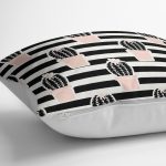 - K2023-3 - Realhomes  Siyah Çizgili Kaktüs Motifli Dijital Baskılı Kırlent Kılıfı Realhomes