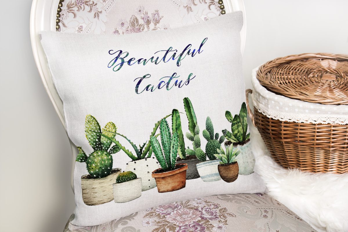 Beatiful Cactus Baskılı Dijital Yastık Kırlent Kılıfı Realhomes