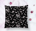 Siyah Zeminde Beyaz Çiçekler Dijital Baskılı Yastık Kırlent Kılıfı Realhomes