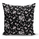 Siyah Zeminde Beyaz Çiçekler Dijital Baskılı Yastık Kırlent Kılıfı Realhomes