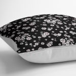 Siyah Zeminde Beyaz Çiçekler Dijital Baskılı Yastık Kırlent Kılıfı Realhomes