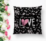 - K2042-1 - Realhomes Beyaz Çiçekler Love Desenli Dekoratif Yastık Kırlent Kılıfı Realhomes