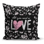 - K2042 - Realhomes Beyaz Çiçekler Love Desenli Dekoratif Yastık Kırlent Kılıfı Realhomes