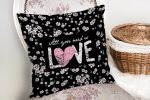 - K2042-2 - Realhomes Beyaz Çiçekler Love Desenli Dekoratif Yastık Kırlent Kılıfı Realhomes