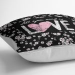 - K2042-3 - Realhomes Beyaz Çiçekler Love Desenli Dekoratif Yastık Kırlent Kılıfı Realhomes