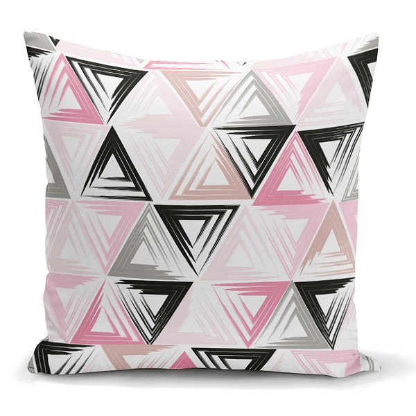 - K2050 - Realhomes  Renkli Üçgen Motifler Modern Dijital Baskılı Kırlent Kılıfı Realhomes