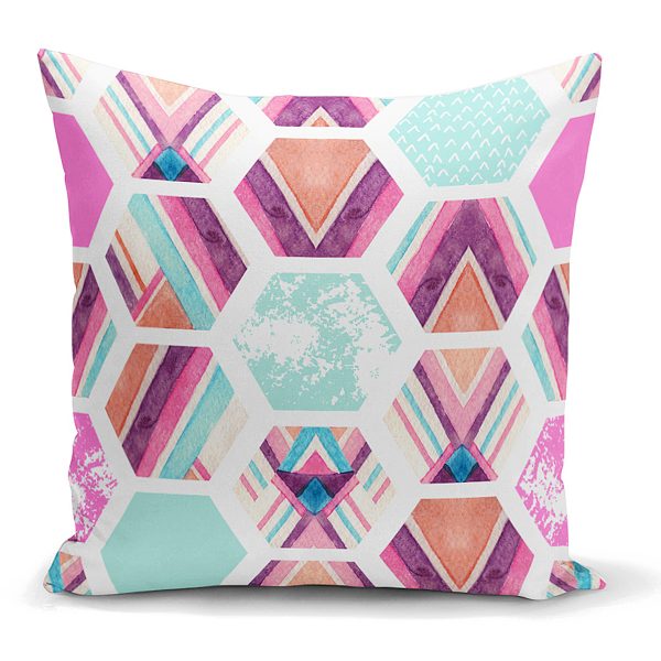 - K2052 - Realhomes  Modern Renkli Şekiller Dijital Baskılı Kırlent Kılıfı Realhomes