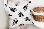 - K2069-2 - Realhomes Siyah Beyaz Yaprak Desenli Dekoratif Yastık Kırlent Kılıfı Realhomes