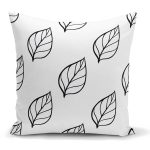 - K2070 - Realhomes Siyah Beyaz Yaprak Motifli Modern Yastık Kırlent Kılıfı Realhomes