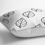 - K2070-3 - Realhomes Siyah Beyaz Yaprak Motifli Modern Yastık Kırlent Kılıfı Realhomes