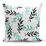 - K2071 - Realhomes Yeşil Siyah Yaprak Desenli Dijital Baskılı Modern Yastık Kılıfı Realhomes