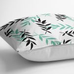 - K2071-3 - Realhomes Yeşil Siyah Yaprak Desenli Dijital Baskılı Modern Yastık Kılıfı Realhomes