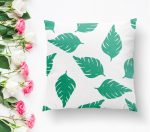 - K2073-1 - Realhomes Beyaz Temalı Mint Yeşili Yaprak Motifli Dekoratif Yastık Kılıfı Realhomes