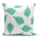 - K2073 - Realhomes Beyaz Temalı Mint Yeşili Yaprak Motifli Dekoratif Yastık Kılıfı Realhomes