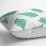 - K2073-3 - Realhomes Beyaz Temalı Mint Yeşili Yaprak Motifli Dekoratif Yastık Kılıfı Realhomes