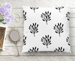 - K2074-1 - Realhomes Siyah Beyaz Yaprak Motifli Dekoratif Yastık Kırlent Kılıfı Realhomes
