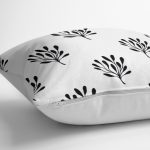 - K2074-3 - Realhomes Siyah Beyaz Yaprak Motifli Dekoratif Yastık Kırlent Kılıfı Realhomes