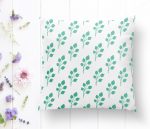 - K2075-1 - Realhomes Beyaz Mint Yeşili Yaprak Motifli Dekoratif Yastık Kırlent Kılıfı Realhomes