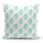 - K2075 - Realhomes Beyaz Mint Yeşili Yaprak Motifli Dekoratif Yastık Kırlent Kılıfı Realhomes