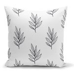 - K2076 - Realhomes Beyaz Temalı Yaprak Çizimi Motifli Dijital Baskılı Kırlent Kılıfı Realhomes