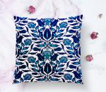 - K2079-1 - Realhomes Mavi Cam Göbeği Etnik Desenli Dekoratif Yastık Kırlent Kılıfı Realhomes