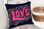 - K2080-2 - Realhomes Renkli Love Baskılı Dijital Baskılı Modern Yastık Kırlent Kılıfı Realhomes