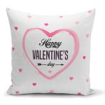 - K2084 - Realhomes Kalp Motifli Happy Valentine's Day Baskılı Kırlent Kılıfı Realhomes
