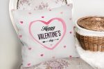 - K2084-2 - Realhomes Kalp Motifli Happy Valentine's Day Baskılı Kırlent Kılıfı Realhomes