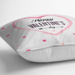- K2084-3 - Realhomes Kalp Motifli Happy Valentine's Day Baskılı Kırlent Kılıfı Realhomes