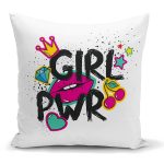 - K2085 - Realhomes Dudak Baskılı Girl Power Dijital Baskılı Yastık Kırlent Kılıfı Realhomes
