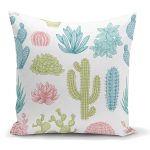 - K2089 - Realhomes Kaktüs Desenli Renkli Modern Yastık Kırlent Kılıfı Realhomes