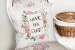 - K2097-2 - Realhomes Save The Date Çiçek Desenli Dijital Baskılı Dekoratif Yastık Kılıfı Realhomes