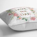 - K2097-3 - Realhomes Save The Date Çiçek Desenli Dijital Baskılı Dekoratif Yastık Kılıfı Realhomes