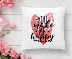 - K2100-1 - Realhomes You Make Me Happy Kalp Yazılı Dijital Baskılı Dekoratif Yastık Kılıfı Realhomes