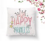- K2108-1 - Realhomes Happy Prıncess Yazı Desenli Dijital Baskılı Modern Kırlent Kılıfı Realhomes