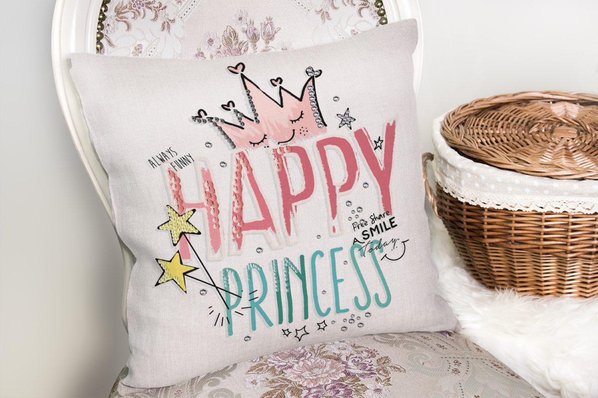 Happy Prıncess Yazı Desenli Dijital Baskılı Modern Kırlent Kılıfı Realhomes