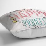 - K2108-3 - Realhomes Happy Prıncess Yazı Desenli Dijital Baskılı Modern Kırlent Kılıfı Realhomes