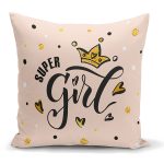 - K2117 - Realhomes  Super Gırl Yazı Desenli Dijital Baskılı Dekoratif Kırlent Kılıfı Realhomes