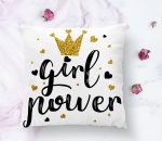 - K2123-1 - Realhomes  Gırl Power Yazı Desenli Dijital Baskılı Modern Yastık Kılıfı Realhomes