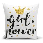 - K2123 - Realhomes  Gırl Power Yazı Desenli Dijital Baskılı Modern Yastık Kılıfı Realhomes