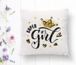 - K2135-1 - Realhomes Super Gırl Yazı Desenli Dijital Baskılı Dekoratif Kırlent Kılıfı Realhomes