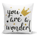 - K2137 - Realhomes  Yaldızlı Yazı Desenli Dijital Baskılı Dekoratif Kırlent Kılıfı Realhomes