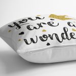 - K2137-3 - Realhomes  Yaldızlı Yazı Desenli Dijital Baskılı Dekoratif Kırlent Kılıfı Realhomes