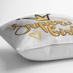 - K2138-3 - Realhomes  Super Gırl Yazı Desenli Dijital Baskılı Modern Kırlent Kılıfı Realhomes